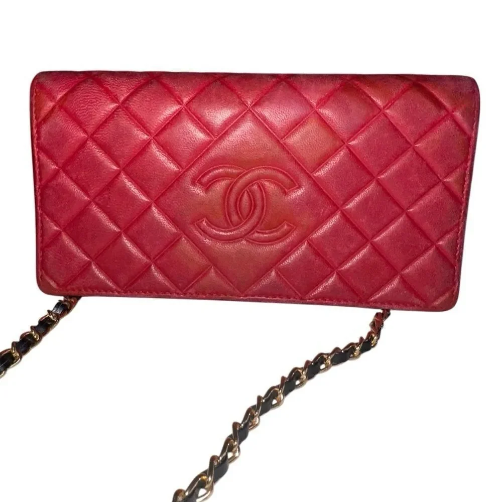 Chanel Red Leather Quilted Continental Wallet
